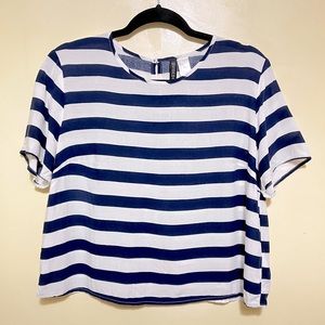 Women’s H&M Navy Blue & White Striped Crop Blouse Size 10